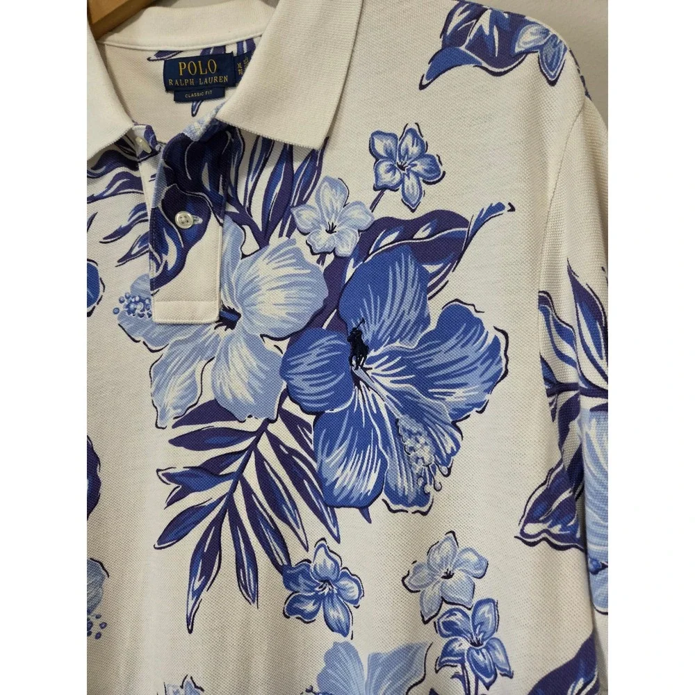 Polo Ralph Lauren Men XL Tropical Print Mesh Short Sleeve Polo Shirt 100% Cotton